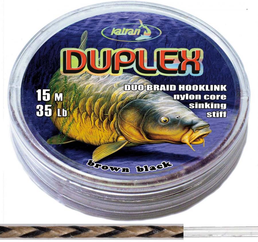 KATRAN Duo braided hook links DUPLEX 15Lb 20 M/15Lb/20 M/brown black