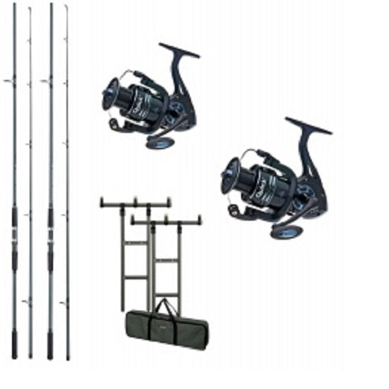 Kit 2 Lansete DAM Camaro Carp 3.60m 3.00lb PLUS 2 Mulinete DAM Quick Fighter Pro Metal 360 FD PLUS Rod Pod DAM MAD H Bar PLUS Buzzer Bar