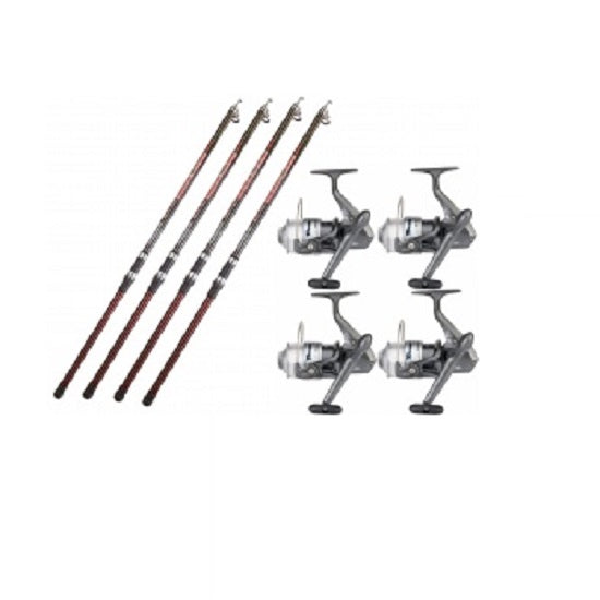Kit 4 Lansete Garbolino 3.50 m 80 150 g Practis Predator Telepower PLUS 4 Mulinete Sert Twingear Albastru 401 RD
