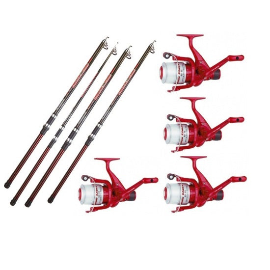Kit 4 Lansete Garbolino 3.50 m 80 150 g Practis Predator Telepower PLUS 4 Mulinete Sert Twingear Rosu 401 RD