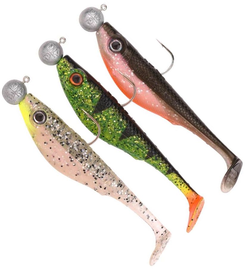 Kit Shaduri SPRO Pre Rigged Soft Lure Kit Iris The Shad To Go, Salt Pepper UV Perch Olive, 7g, 10cm, 3buc/pac