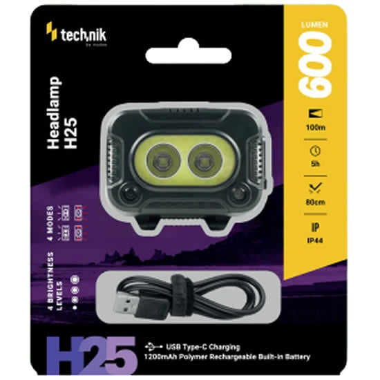 Lanterna Frontala Reincarcabila Technik Headlamp H25 (battery) Xpg-2+2835/8 Led + Usb Type-c (600 Lumeni)