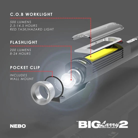 Lanterna Nebo Big Larry 2, Max 500 Lm, 3x Aa, Magnet, Aluminiu