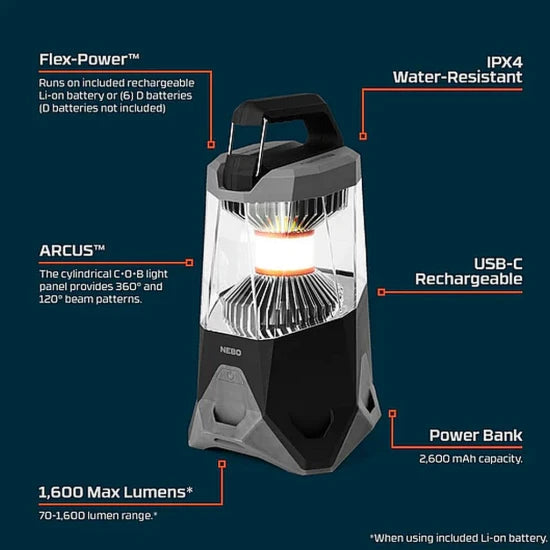 Lanterna Reincarcabil Nebo Galileo 1600 Lantern, Max 1600l, 13.5x13.5x25cm