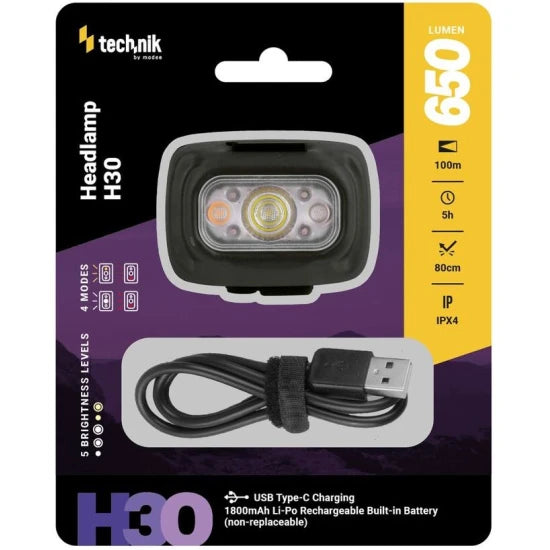 Lanterna Technik Headlamp H30 (built-in Battery) Sst20 Led + Red Light + Usb-c 650l
