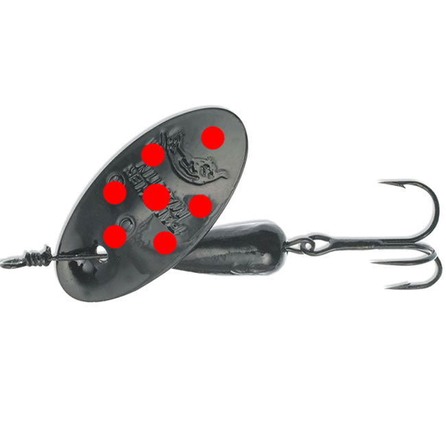 Lingurita Rotativa Panther Martin Nero Con Punti Fluo Spinner, Black/Red, Nr.1, 1.8g, 1buc/pac