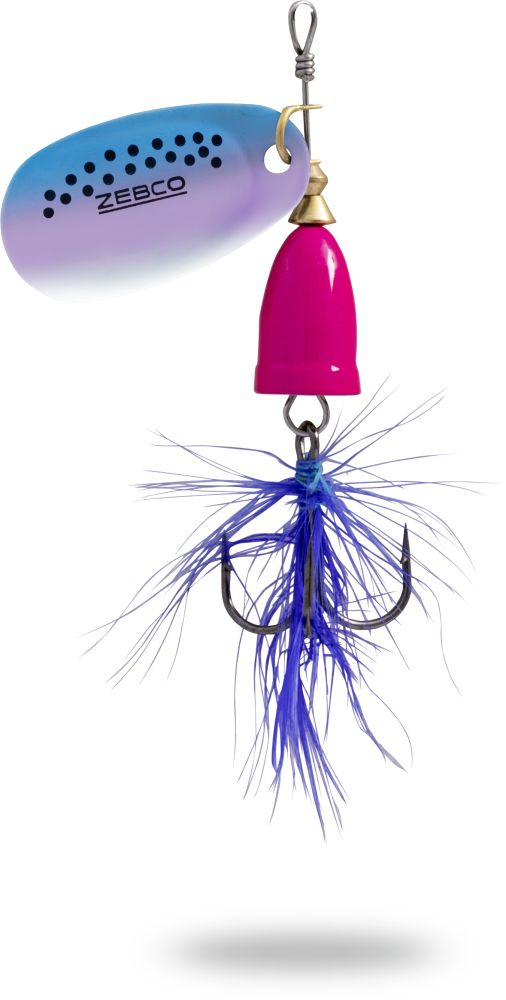 Lingurita Rotativa Zebco 5g Trophy Z-Vibe &amp; Fly No. 2 pink body/silver rainbow/blue fly sinking