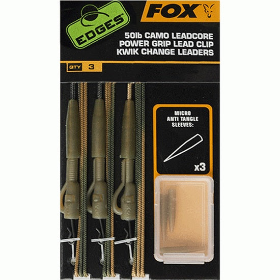 MONTURA FOX CAMO LEADCORE POWER GRIP LEAD CLIP KWIK CHANGE LEADER 75CM 50LBS 3BUC/SET