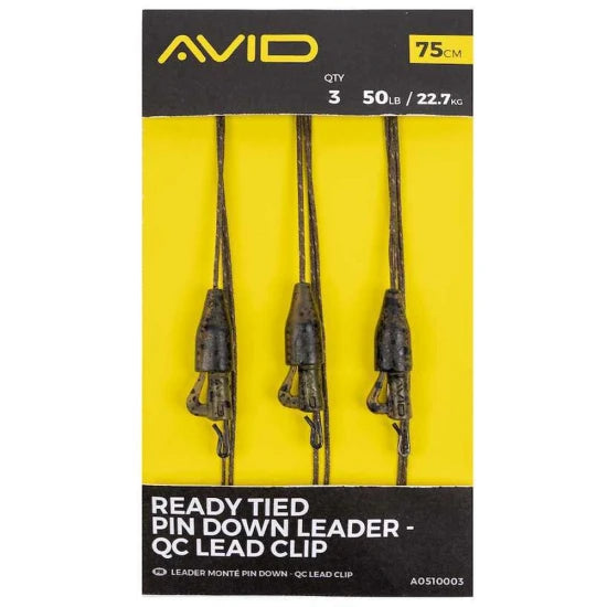 Montura Avid Ready Tied Pin Down Leader- Qc Lead Clip, 50lbs, 3buc/set