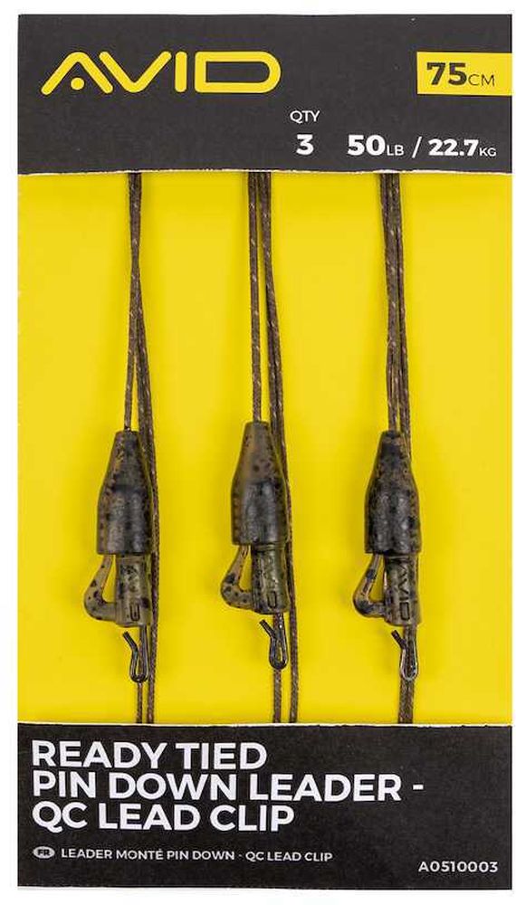 Montura Avid Ready Tied Pin Down Leader- Qc Lead Clip, 50lbs, 3buc/set