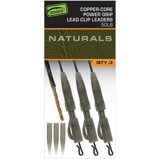 Montura Fox Edges Naturals Copper Core Power Grip Lead Clip Leaders, 75cm, 3buc/pac