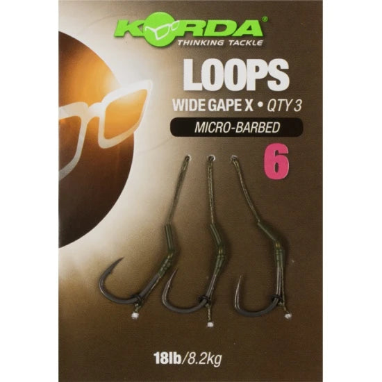 Montura Korda Loop Rigs Wide Gape, Barbless, Nr.8, 18lb, 3buc/pac