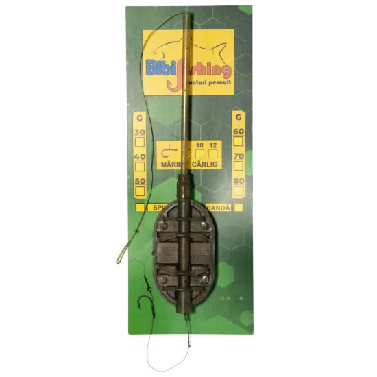 Montura Method Feeder Bibi Fishing Cu Tija Long Cast Cu Spin, 50g, Carlig Nr. 8, 1buc/plic