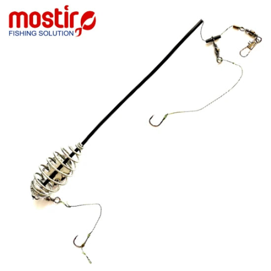 Montura Mostiro Arc Cu Tija, Plumb Lateral, Fir Textil Si Fir De Par, 2 Carlige Nr.6