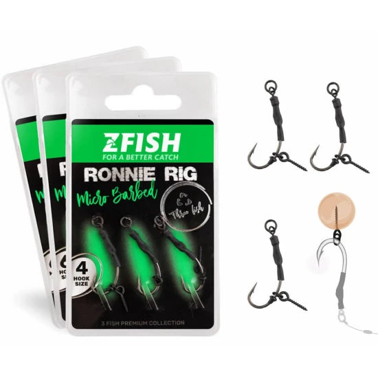 Montura Zfish Ronnie Rig, Carlig Curve Shank, Nr.6, 3buc/pac