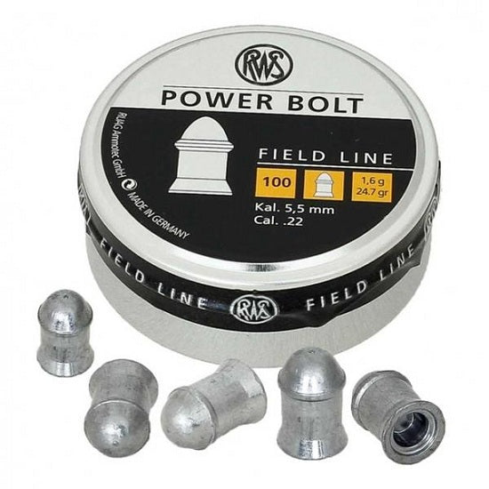 Munitie RWS Aer Comprimat Cutie Metal 100 Field Line Power Bolt 5.5mm 1.5g