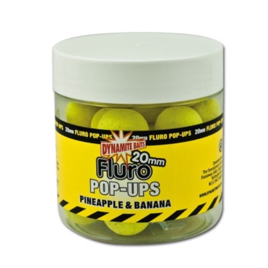 POP-UP DYNAMITE BAITS FLUORO PINEPPLE AND BANANNA PLUS LICHID ATRACTANT 20MM