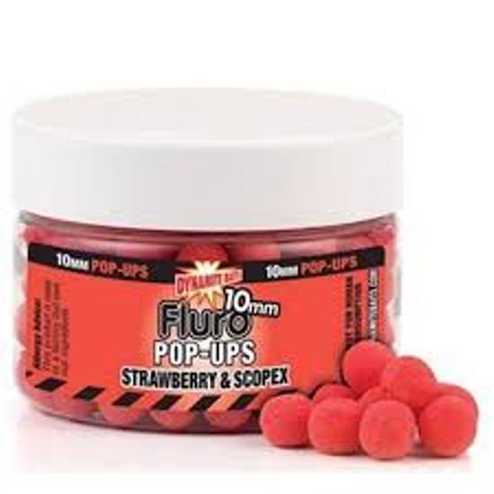 POP-UP DYNAMITE BAITS FLUORO STRAWBERRY AND SCOPEX PLUS LICHID ATRACTANT 20MM