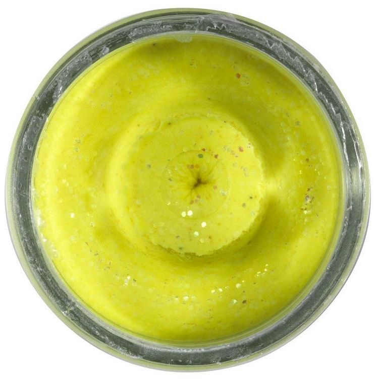 Pasta BERKLEY PowerBait Natural Glitter Trout Dough, Garlic, Yellow Glitter, 50g