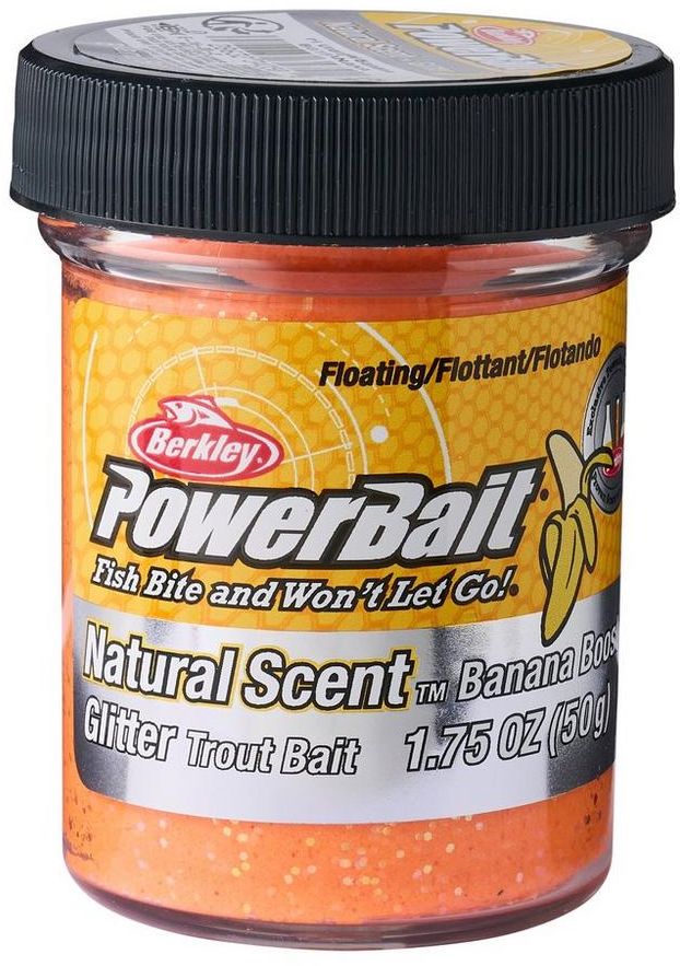 Pasta BERKLEY PowerBait Trout Dough Fruits Floating, Banana Fluo Orange, 50g