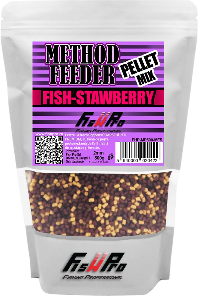 Pelete FISH PRO Method Feeder 2mm, Fish-Strawberry, 500g