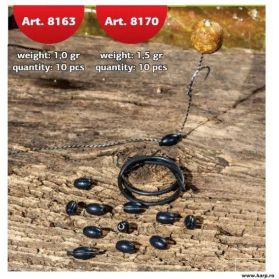 Plumbi Despicati + 50cm Tub Cauciuc Extra Carp Pop-up Weights 1.00g, 10buc/pac