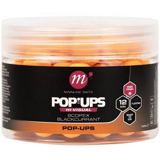 Pop Up MAINLINE Hi-Visual Baits, Fluo Orange, Scopex &amp; Blackcurrant, 12mm, 250ml