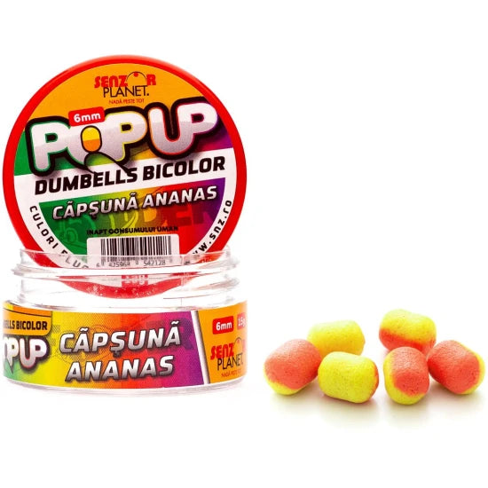 Pop Up Senzor Dumbells Bicolor, Capsuna Ananas, 6mm, 15g