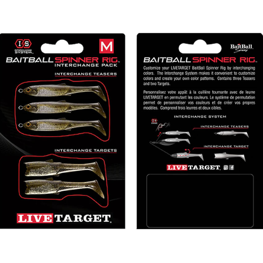 Rezerva Spinnerbait Live Target Baitball Spinner Rig, Small, Green Pumpkin / Silver, 5buc/pac