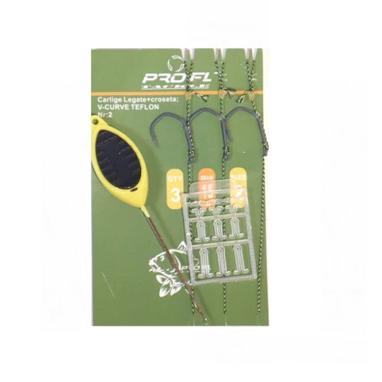 Set 3 Carlige Legate Plus Croseta Si Opritoare Nr 4 15lb Pro Fl