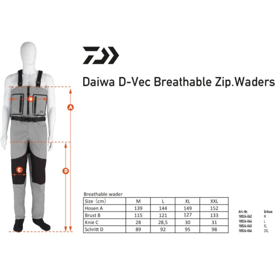 Salopeta Daiwa D-vec Breathable Zipped Waders,  Marimea M