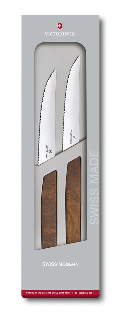 Set 2 Cutite Victorinox, Swiss Modern Steak Knives ,Lama Zimtata 12cm, Lemn, Cutie Cadou
