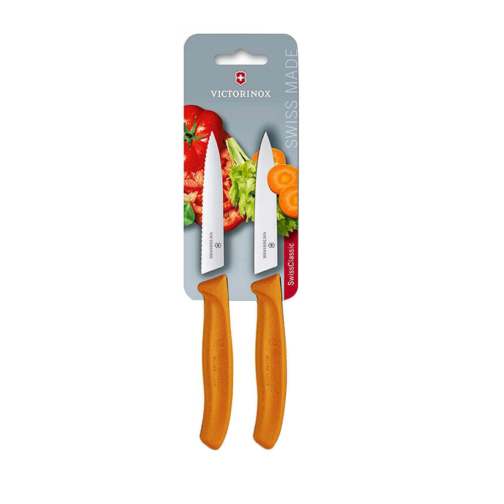 Set 2 Cutite Victorinox,SwissClassic Paring Knife, 1Zimtat+1Lama Dreapta,10cm, Portocaliu, Blister