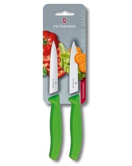 Set 2 Cutite Victorinox,SwissClassic Paring Knife, 1Zimtat+1Lama Dreapta,10cm, Verde, Blister