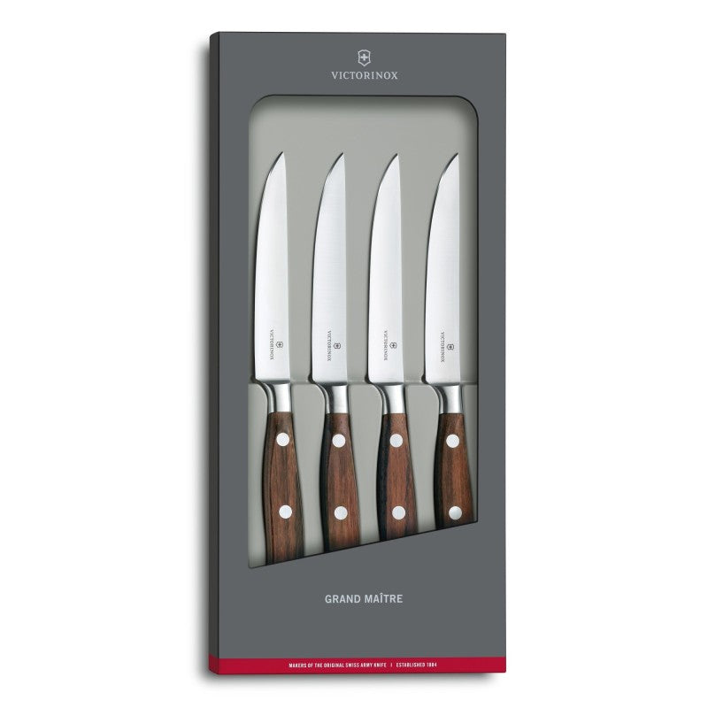 Set 4 Cutite Carne Victorinox Grand Maître Wood, 12cm, Maro