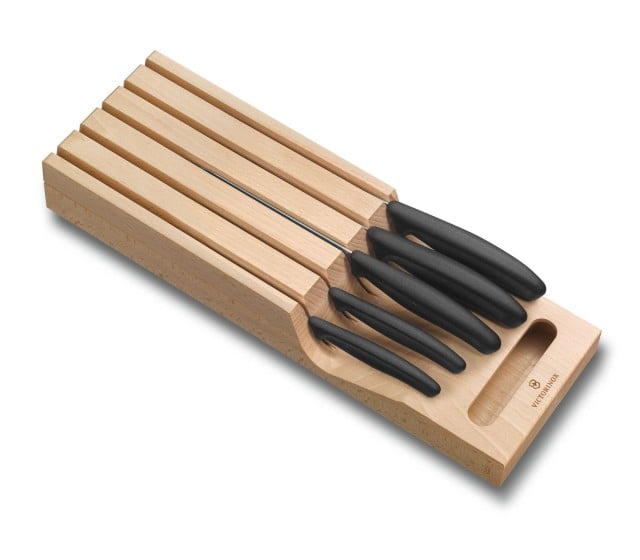 Set 5 Cutite Bucatarie Victorinox Suport Lemn Maro