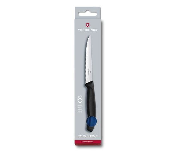 Set 6 Cutite Bucatarie Victorinox Pentru Friptura, Lama Zimtata 11cm, Albastru
