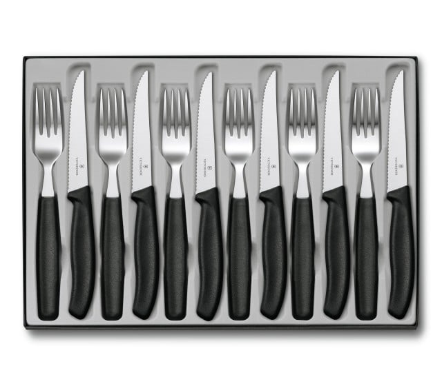 Set 6 Cutite Si 6 Furculite Victorinox Swiss Classic Table Set 12, Lama Zimtata 11cm, Negru