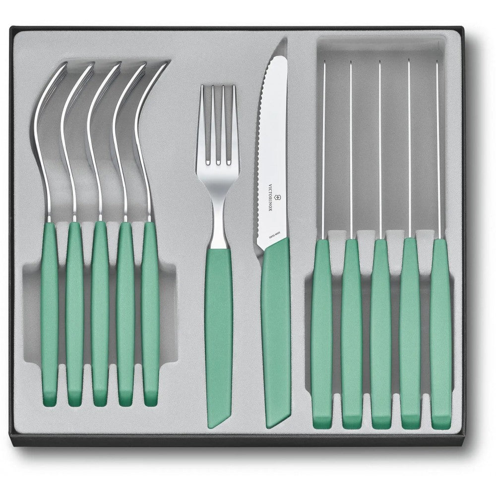 Set 6 Cutite Si 6 Furculite Victorinox, Swiss Modern Table, Lama Zimtata 11cm, Verde Menta