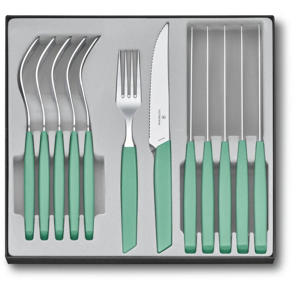 Set 6 Cutite Si 6 Furculite Victorinox, Swiss Modern Table, Lama Zimtata 12cm, Verde Menta