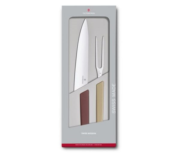 Set Cutit Si Furculita Victorinox Swiss Modern Carving Set, Lama 22cm, Maro/Bej