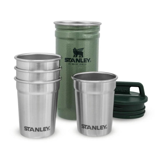 Set Stanley Butelca + 4 Pahare Adventure The Nesting Shot Glass Set Hammertone Green