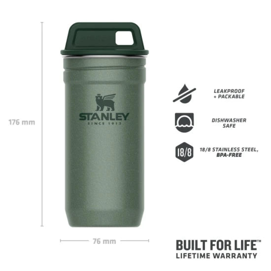 Set Stanley Butelca + 4 Pahare Adventure The Nesting Shot Glass Set Hammertone Green
