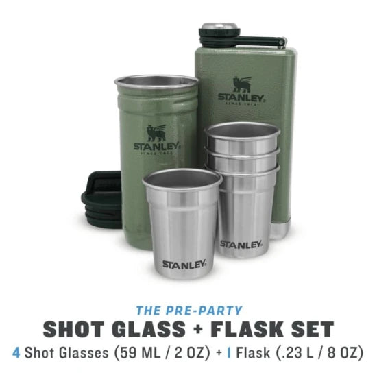 Set Stanley Butelca +4 Pahare The Pre-party Shotglass + Flask Hammertone Green