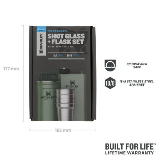 Set Stanley Butelca +4 Pahare The Pre-party Shotglass + Flask Hammertone Green