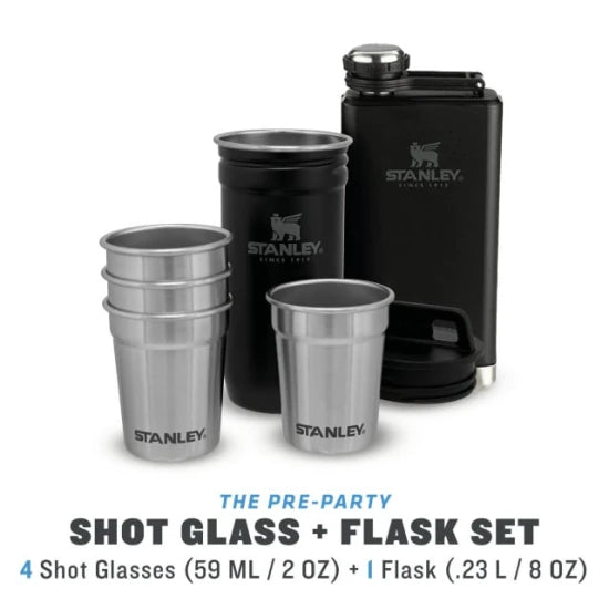 Set Stanley Butelca +4 Pahare The Pre-party Shotglass + Flask Matte Black Pebble