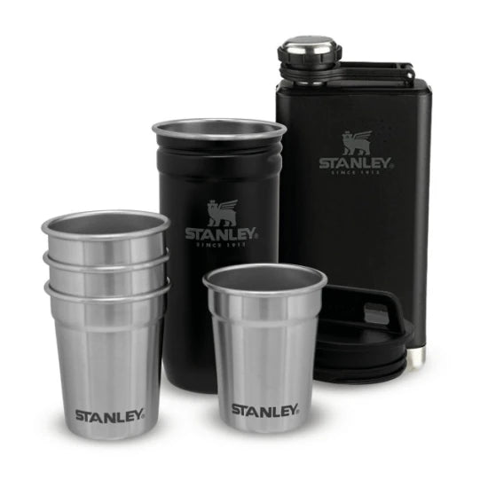 Set Stanley Butelca +4 Pahare The Pre-party Shotglass + Flask Matte Black Pebble