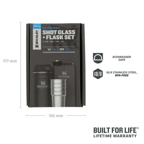 Set Stanley Butelca +4 Pahare The Pre-party Shotglass + Flask Matte Black Pebble