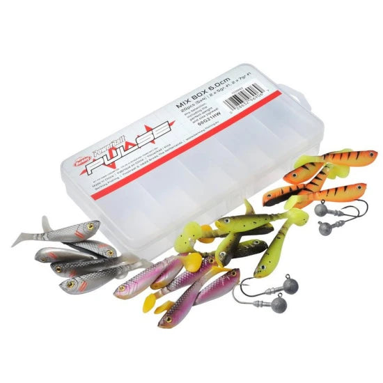Set Shaduri Berkley Pulse Shad Mixbox 6cm + Jig-uri, 24buc/pac