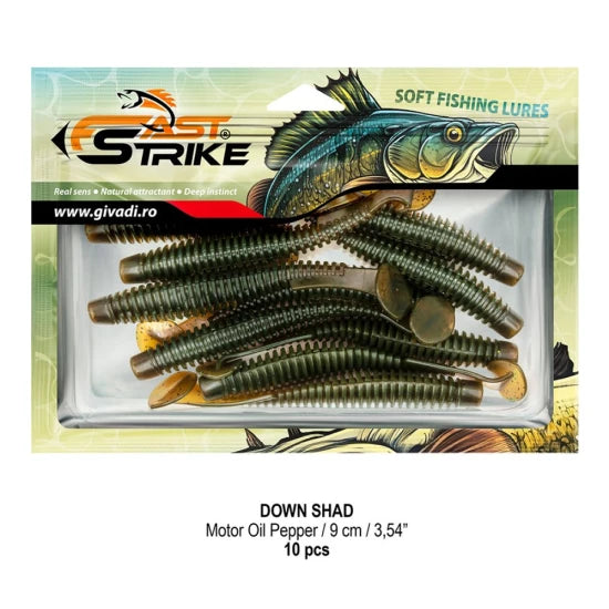 Shad Fast Strike Down Shad 9cm, Motor Oil Pepper, 10buc/pac